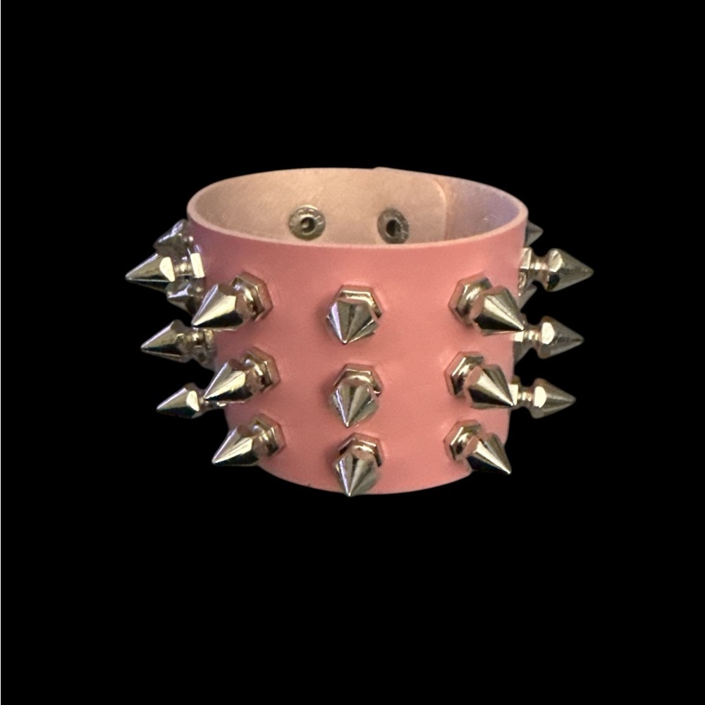 Pink Faux Leather Spiked Bracelet